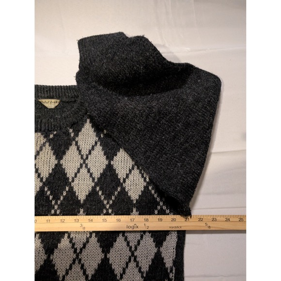 Polat Triko Mens Medium Argyle Sweater Baumwolle Cotton Dark Gray CrewNeck Knit - Picture 6 of 9